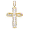 10K Yellow Gold Round & Baguette Diamond Tiered Cross Pendant 2.40"Charm 3.75 CT