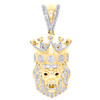 10K Yellow Gold Round Diamond Lion Face King Crown Pendant 1.80" Charm 1/2 CT.