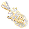 10K Yellow Gold Round Diamond Lion Face King Crown Pendant 1.80" Charm 1/2 CT.