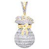 10K Yellow Gold Round & Baguette Diamond Money Bag Pendant 1.60" Charm 1.10 CT.