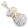 10K Yellow Gold Round & Baguette Diamond Money Bag Pendant 1.60" Charm 1.10 CT.