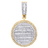 10K Yellow Gold Round & Baguette Diamond Circle Medallion Pendant Charm 1 CT.