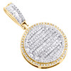 10K Yellow Gold Round & Baguette Diamond Circle Medallion Pendant Charm 1 CT.