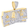 10K Yellow Gold Diamond $100 Hundred US Dollar Bill Pendant 1.10" Charm 1.50 CT.