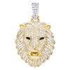 10K Yellow Gold Round & Baguette Diamond Lion Head Pendant Pave Charm 2.70 CT.