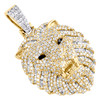 10K Yellow Gold Round & Baguette Diamond Lion Head Pendant Pave Charm 2.70 CT.