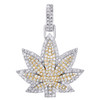 10K White Gold Round Diamond Marijuana Hemp Leaf Pendant 1.50" Charm 1.90 CT.