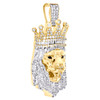 10K Yellow Gold Round & Baguette Diamond Lion Crown Head Pendant Charm 2.05 CT.