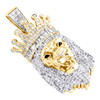 10K Yellow Gold Round & Baguette Diamond Lion Crown Head Pendant Charm 2.05 CT.
