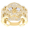 10-karätiges Gelbgold mit rundem Diamant-Totenkopf-Statement-Band, 21 mm, kleiner Fingerring, 3,45 ct.