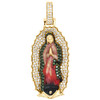 10K Yellow Gold Diamond Virgin Mother Mary Enamel Pendant 1.65" Charm 1.17 CT.