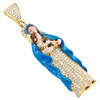 14K Yellow Gold Diamond Virgin Mary Baby Jesus Enamel Pendant 2.2" Charm 1.05 CT