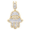 10K Yellow Gold Round & Baguette Diamond Hamsa Hand Pendant 1.75" Charm 2.12 CT.