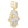 10K Yellow Gold Round & Baguette Diamond Hamsa Hand Pendant 1.75" Charm 2.12 CT.