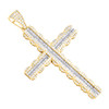 10K Yellow Gold Round & Baguette Diamond Cross Pendant 2.50" Fancy Charm 3.50 CT