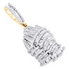 10K Yellow Gold Round & Baguette Diamond Praying Hand Pendant 1.7" Charm 1.73 CT
