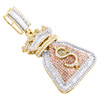 10K Yellow Gold Round & Baguette Diamond Money Bag Pendant 1.75" Charm 1.85 CT.