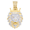 10K Yellow Gold Round Diamond Lion Head Crown Pendant 1.65" Pave Charm 1.05 CT.