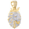 10K Yellow Gold Round Diamond Lion Head Crown Pendant 1.65" Pave Charm 1.05 CT.