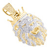 10K Yellow Gold Round Diamond Lion Head Crown Pendant 1.65" Pave Charm 1.05 CT.
