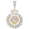 10K Yellow Gold Round & Baguette Diamond Lion Medallion Pendant Charm 1.45 CT.