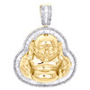 10K Yellow Gold Round & Baguette Diamond Buddah Pendant 1.8" Fancy Charm 1.68 CT