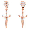 10K Rose Gold Diamond Dagger/Knife Dangle Drop Earrings Flower Studs 0.85 CT.