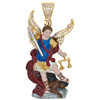 10K Yellow Gold Round Diamond Saint Michael The Archangel Enamel Pendant 0.44 CT