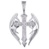 10K White Gold Round Diamond Wings Cross Pendant 2" Statement Pave Charm 1/2 CT.