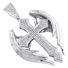 10K White Gold Round Diamond Wings Cross Pendant 2" Statement Pave Charm 1/2 CT.