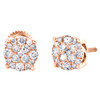 10K Rose Gold Round Diamond 4 Prong Circle Stud 7mm Cluster Earrings 0.54 CT.