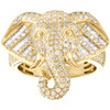 10K Yellow Gold Round & Baguette Diamond Elephant Statement Pinky Ring 1.72 CT.