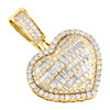 10K Yellow Gold Round & Baguette Diamond Domed Heart 1.40" Pendant Charm 2.31 CT