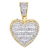 10K Yellow Gold Round & Baguette Diamond Tier Heart 1.05" Pendant Charm 0.66 CT.