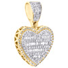 10K Yellow Gold Round & Baguette Diamond Tier Heart 1.05" Pendant Charm 0.66 CT.