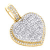 10K Yellow Gold Round & Baguette Diamond Tier Heart 1.60" Pendant Charm 3.69 CT.