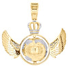 10K Yellow Gold Diamond World Map Globe Crown Pendant Angel Wings Charm 1.71 CT.