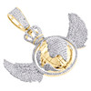 10K Yellow Gold Diamond World Map Globe Crown Pendant Angel Wings Charm 1.71 CT.