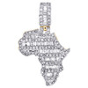 10K Yellow Gold Round & Baguette Diamond Africa Map Pendant 1.50" Charm 1.47 CT.