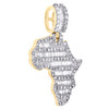 10K Yellow Gold Round & Baguette Diamond Africa Map Pendant 1.50" Charm 1.47 CT.