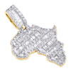 10K Yellow Gold Round & Baguette Diamond Africa Map Pendant 1.50" Charm 1.47 CT.