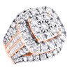 verlobungsring aus 10-karätigem Roségold mit Baguette-Diamanten, abgerundeter, quadratischer Halo in der Mitte, 5 ct.