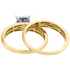 juego de trío de diamantes en oro amarillo de 10 k con halo cuadrado para novia + alianza de boda de 1/2 qt.