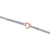 10K White Gold Diamond Bar Link Bracelet Rose Heart Double Strand 7.75" 0.12 Ct.