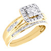 10K Yellow Gold Diamond Bridal Set Square Halo Engagement Ring + Band Set 1/2 Ct