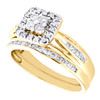 10-karätiger Gelbgold-Diamant-Braut-Set, quadratischer Halo-Verlobungsring + Band-Set, 1/2 ct