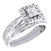 10K White Gold Diamond Bridal Set Square Halo Engagement Ring + Band Set 1/2 Ct.