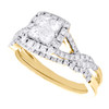 brautset aus 14 Karat Gelbgold mit vier Diamanten, geflochtener Verlobungsring + Bandset, 1 ct.