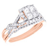 10 Karat Roségold, Quad-Diamant-Brautset, geflochtener Verlobungsring + Bandset, 1 ct.