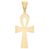 10K Two Tone Yellow Gold Diamond Cut Textured Egyptian Ankh Cross 2.40" Pendant